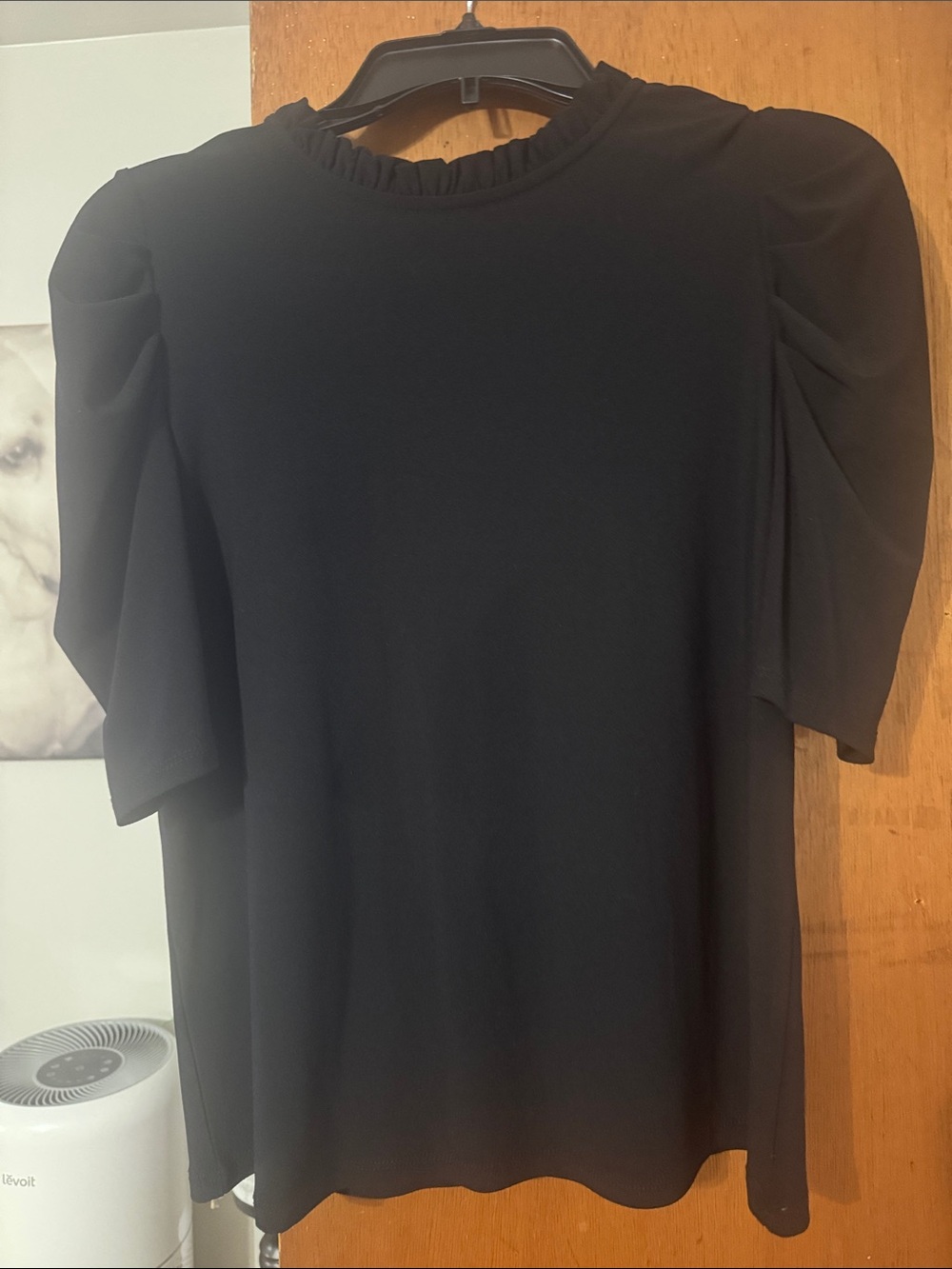 CeCe Black Ruffle Neck Puff Sleeve Blouse